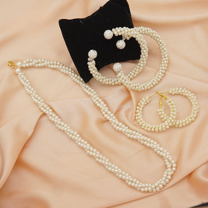 Women Pearl Elegant Jewelry Set ,Kangan, Mala &amp; Earrings Pearl Set(white) View Gallery - Pakistan