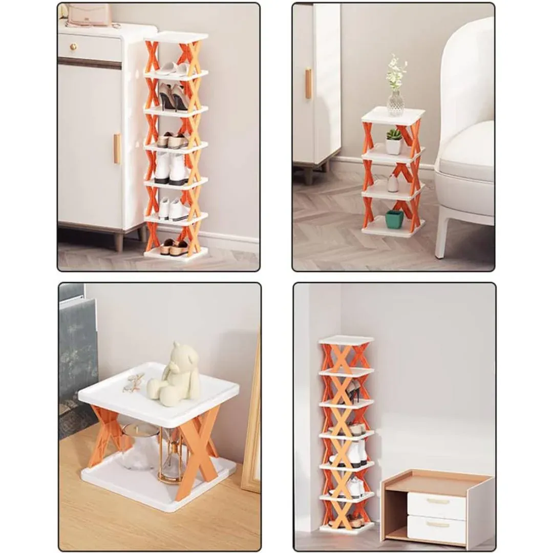 New Arrival Stackable Shoe Rack Multi-layer Storage Shoes Shelf Box Plastic Space Saving Cabinet Shoes Organizer for Entry (Random Color) View Gallery - Pakistan