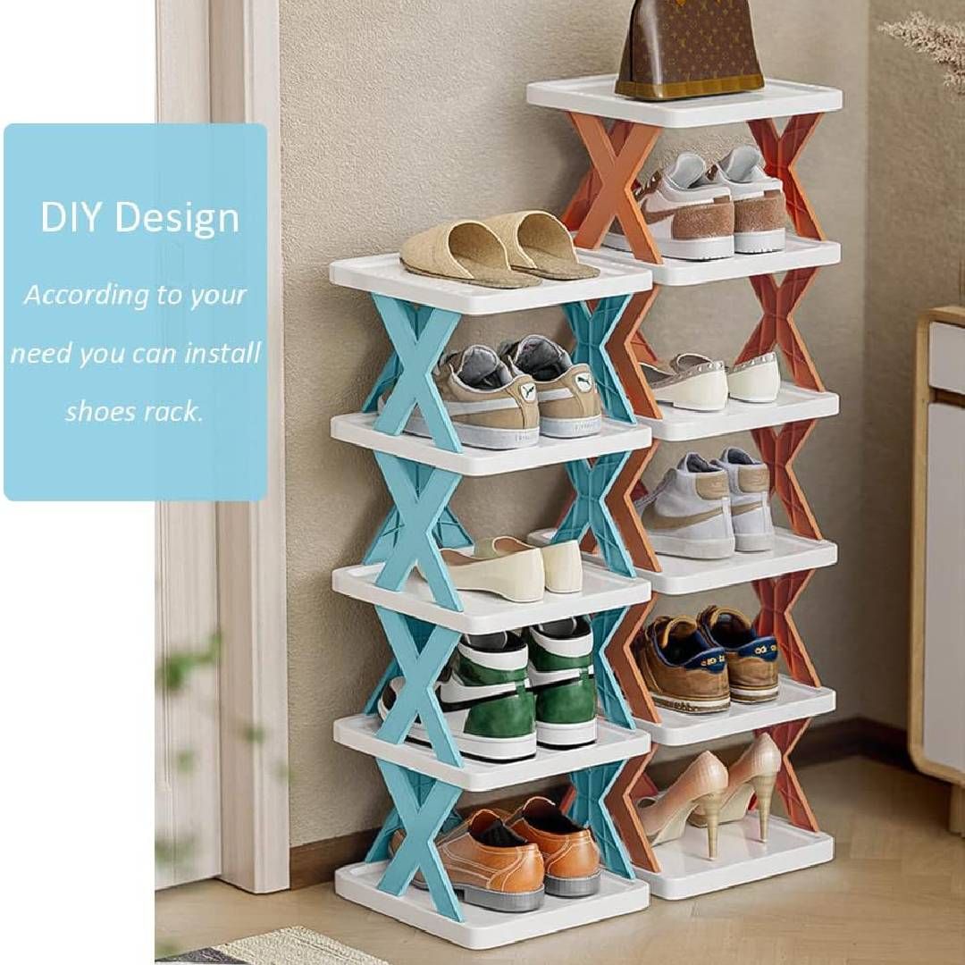 New Arrival Stackable Shoe Rack Multi-layer Storage Shoes Shelf Box Plastic Space Saving Cabinet Shoes Organizer for Entry (Random Color) View Gallery - Pakistan