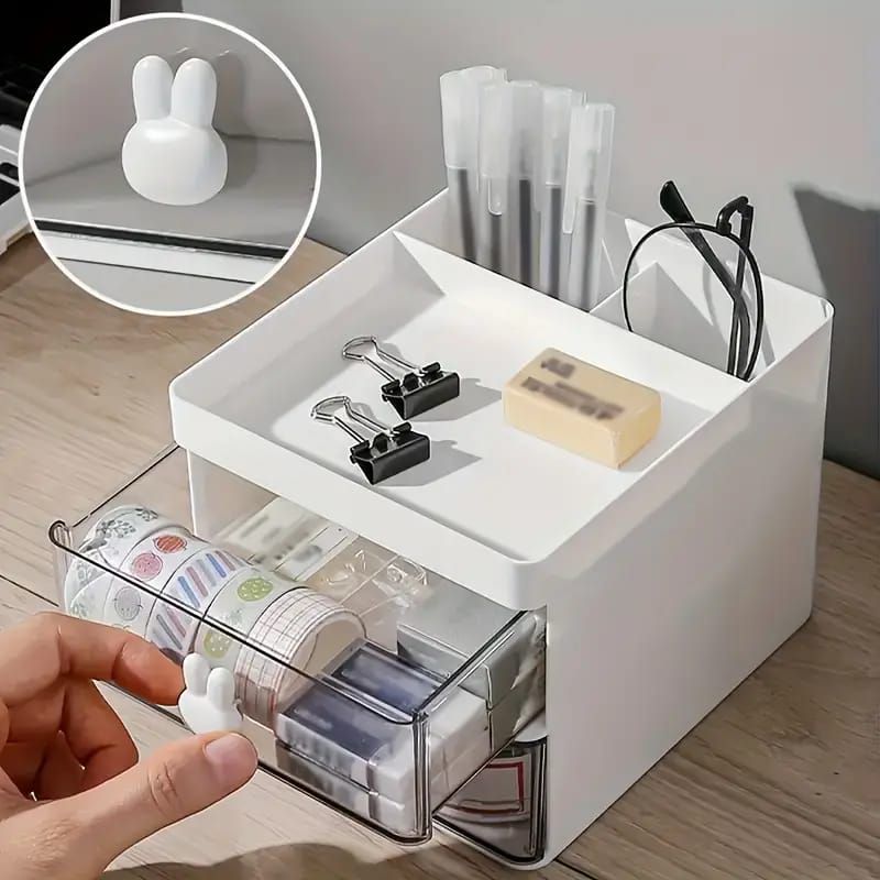 Desktop Double-Layer Plastic Storage Holder Rack Cosmetic Box Kitchen Bathroom Desk Shelf Organizer Office Supplies Stationery (Random Color) View Gallery - Pakistan
