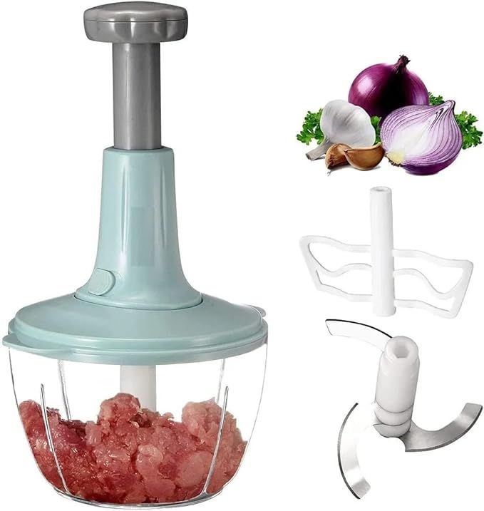 Manual Hand Push Chopper | Multi-functional Vegetable Meat Grinder, Grater, Chopper - 1.5 Liter (Random Color) View Gallery - Pakistan