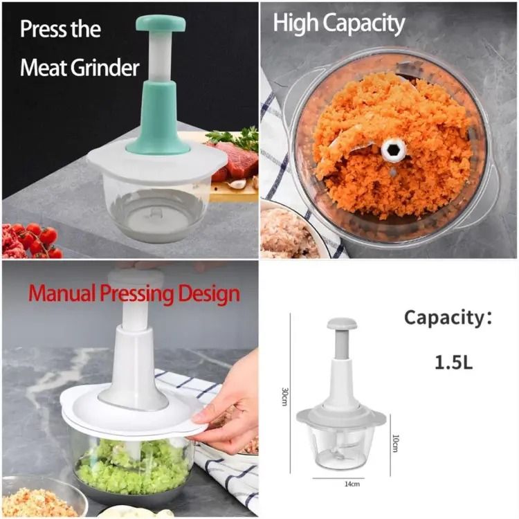 Manual Hand Push Chopper | Multi-functional Vegetable Meat Grinder, Grater, Chopper - 1.5 Liter (Random Color) View Gallery - Pakistan
