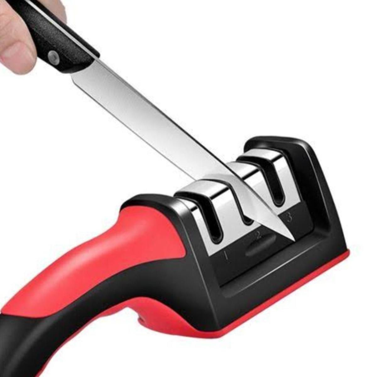 3 in 1 Manual Knife Sharpening Kitchen Accessories Manual Stainless Steel 3 Stage Kitchen Handheld Knife Sharpener View Gallery - Pakistan