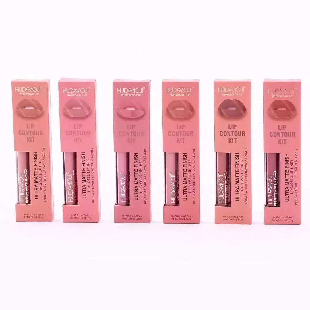 HUDAMOJI Ultra Matte Finish Lip Gloss And Lip Liner Lip Contour Set