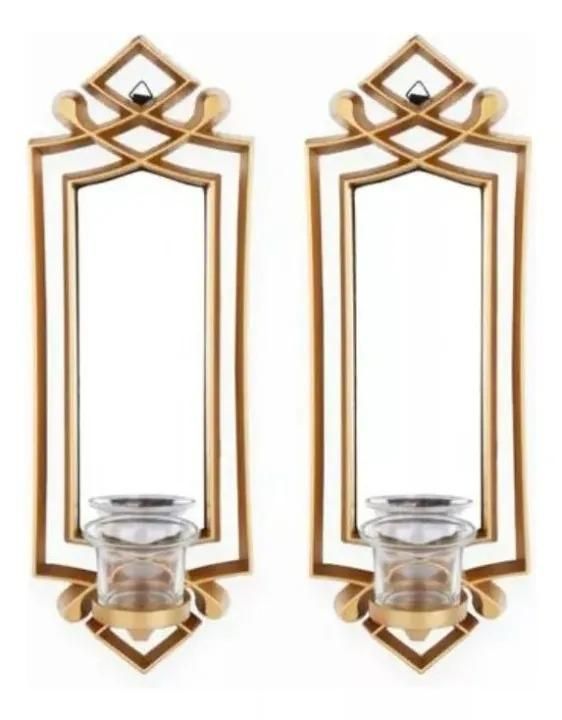 2 Pcs Fancy Wall Mirror &amp;amp; Candle Stand Decor For Home &amp;amp; Office