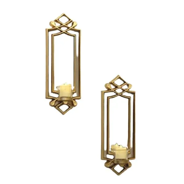 2 Pcs Fancy Wall Mirror &amp; Candle Stand Decor For Home &amp; Office View Gallery - Pakistan