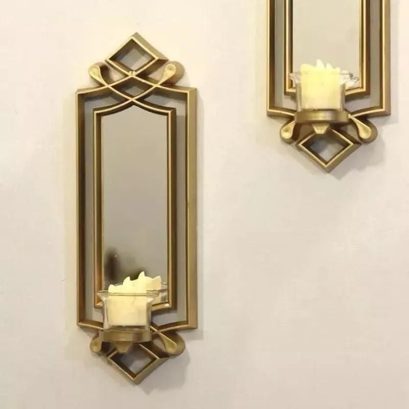 2 Pcs Fancy Wall Mirror &amp; Candle Stand Decor For Home &amp; Office View Gallery - Pakistan