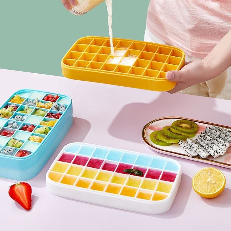 32 grid Silicone Ice Cube Tray with Lid Cover  (Random color) View Gallery - Pakistan