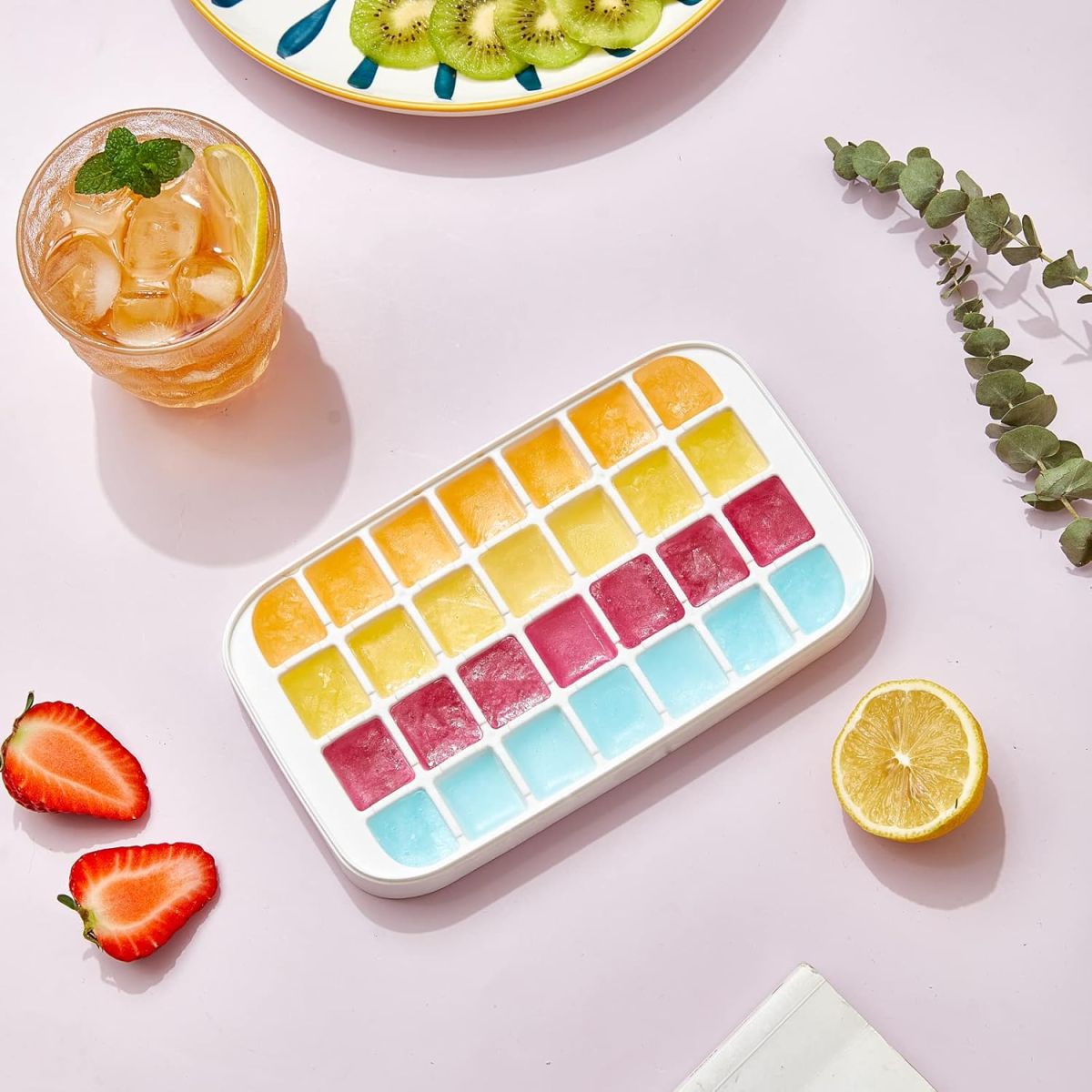 32 grid Silicone Ice Cube Tray with Lid Cover  (Random color) View Gallery - Pakistan