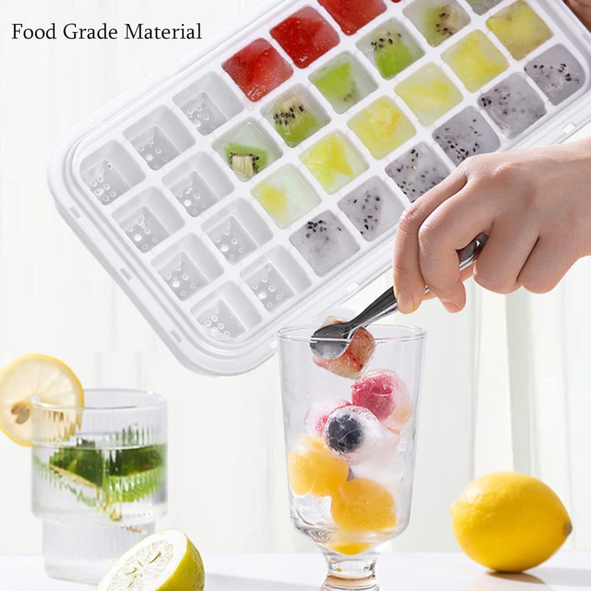 32 grid Silicone Ice Cube Tray with Lid Cover  (Random color) View Gallery - Pakistan