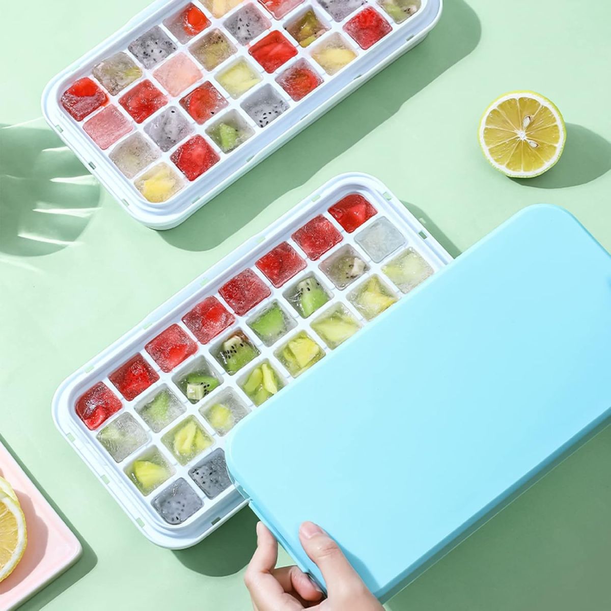 32 grid Silicone Ice Cube Tray with Lid Cover  (Random color) View Gallery - Pakistan