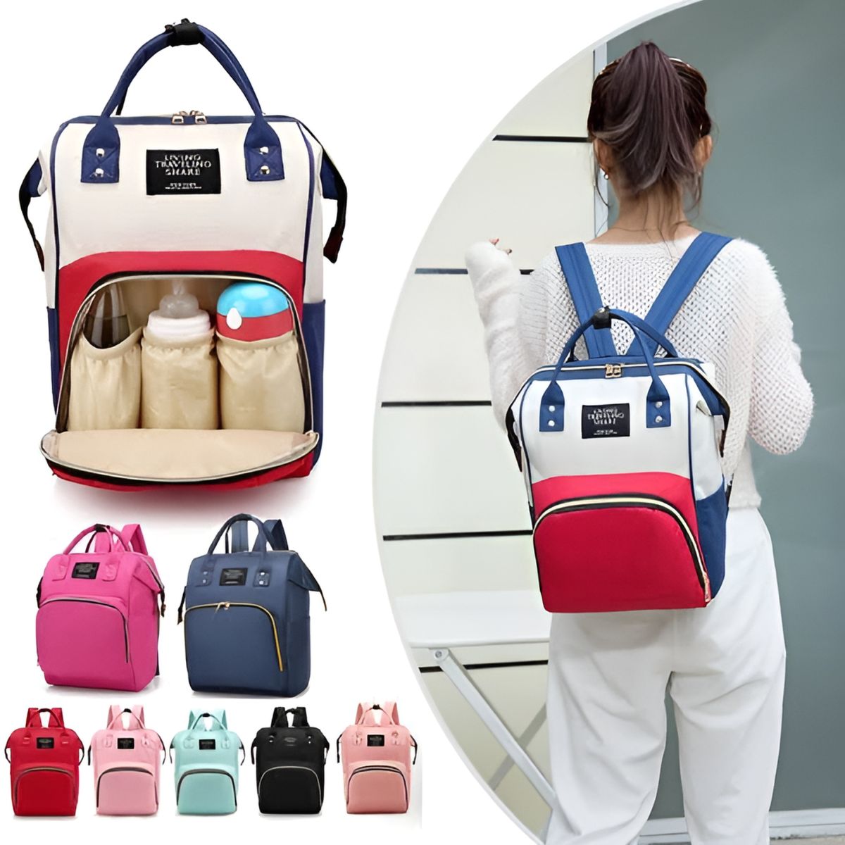 Large Capacity Mummy Bag Multi-function Women Backpack Nursing Bag for Baby Care Unisex Travail Backpack (Random color)