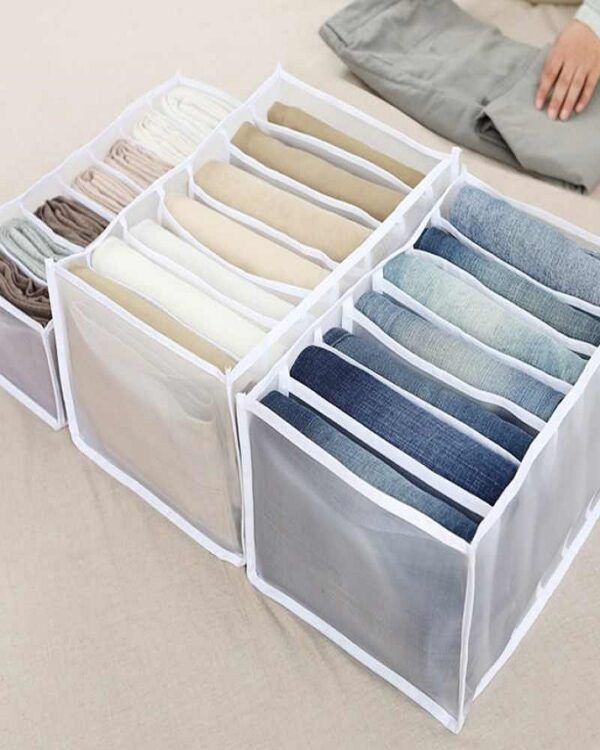 7 Grids Washable Wardrobe Clothes Organizer, Jeans Compartment Storage Box, Clothes Drawer Mesh Separation Box, Portable Foldable Closet View Gallery - Pakistan
