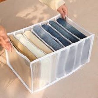 7 Grids Washable Wardrobe Clothes Organizer, Jeans Compartment Storage Box, Clothes Drawer Mesh Separation Box, Portable Foldable Closet View Gallery - Pakistan