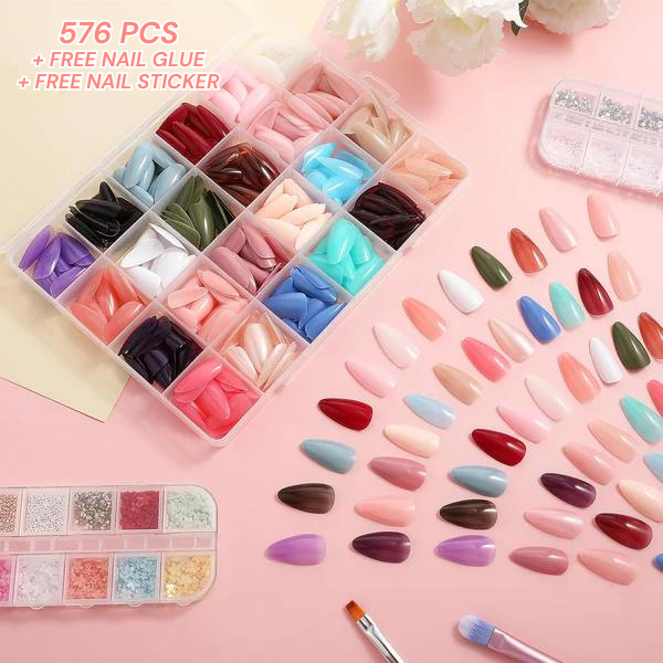 Artificial Nails Pack - 576 Nails with Glue &amp; Stickers View Gallery - Pakistan