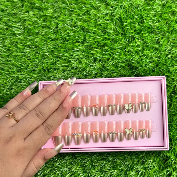 24 Pcs Blush Butterfly Nails (with glue ) View Gallery - Pakistan
