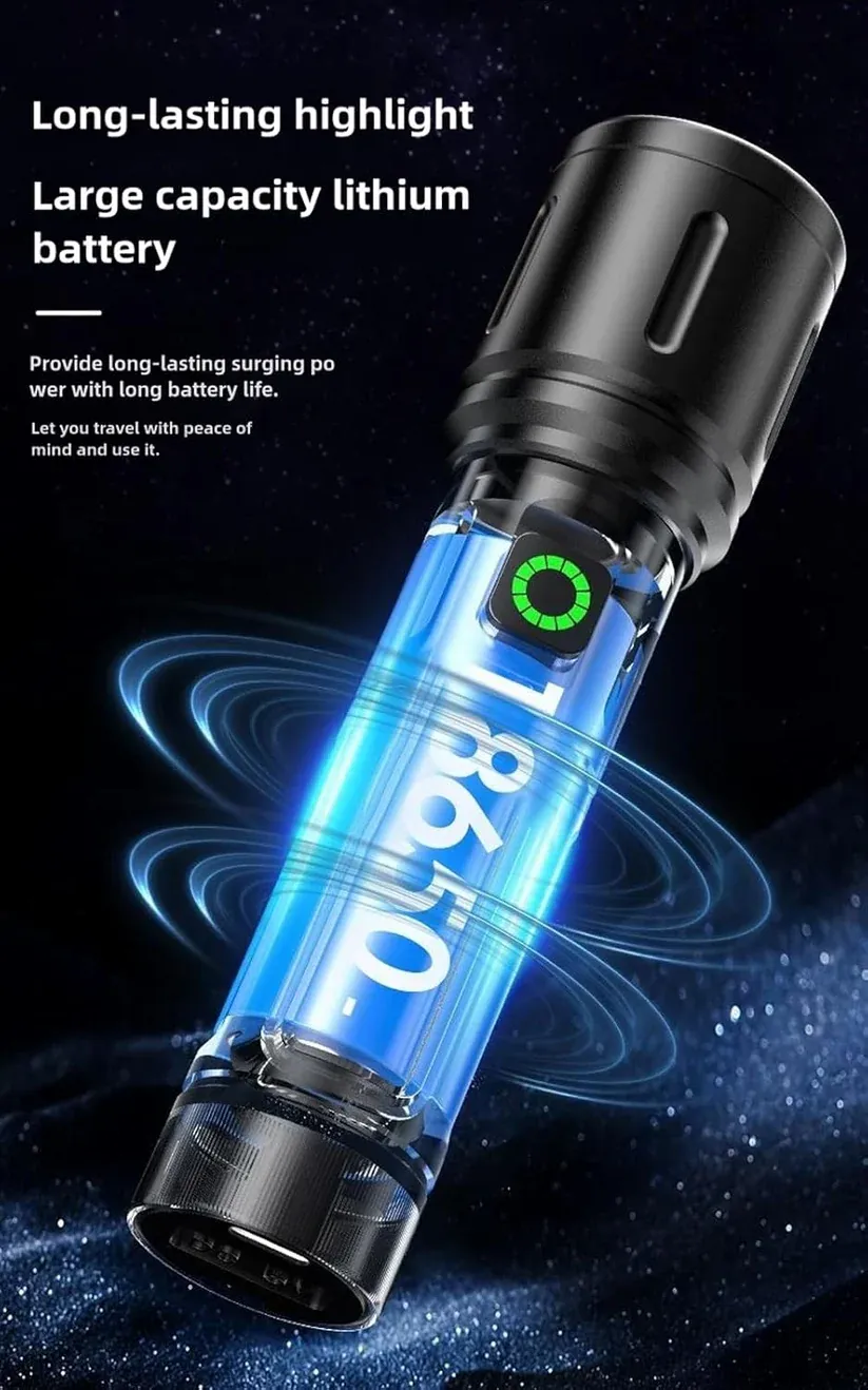 Rechargeable White Laser Super Battery Aluminum LED Flashlight, Body  Tactical,Long Battery Zoomable, Light View Gallery - Pakistan