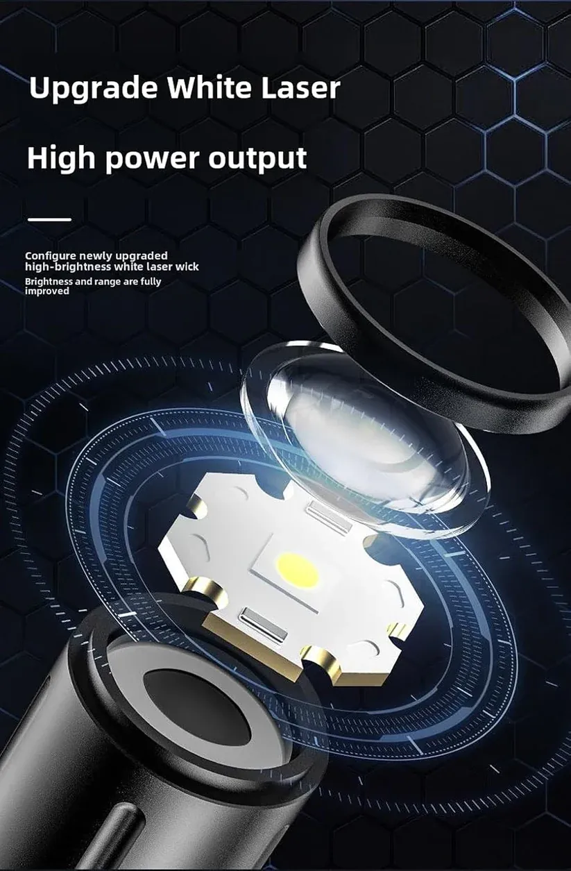 Rechargeable White Laser Super Battery Aluminum LED Flashlight, Body  Tactical,Long Battery Zoomable, Light View Gallery - Pakistan