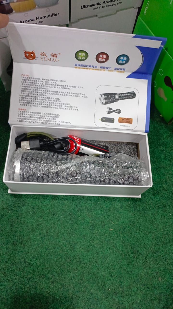 P 90 Super Light Rechargeable Flashlight High Lumens, High Power Led Flashlight, YM A72 P90 Powerful with Zoomable, Waterproof, Flashlight for Camping, Hiking, Emergencies View Gallery - Pakistan