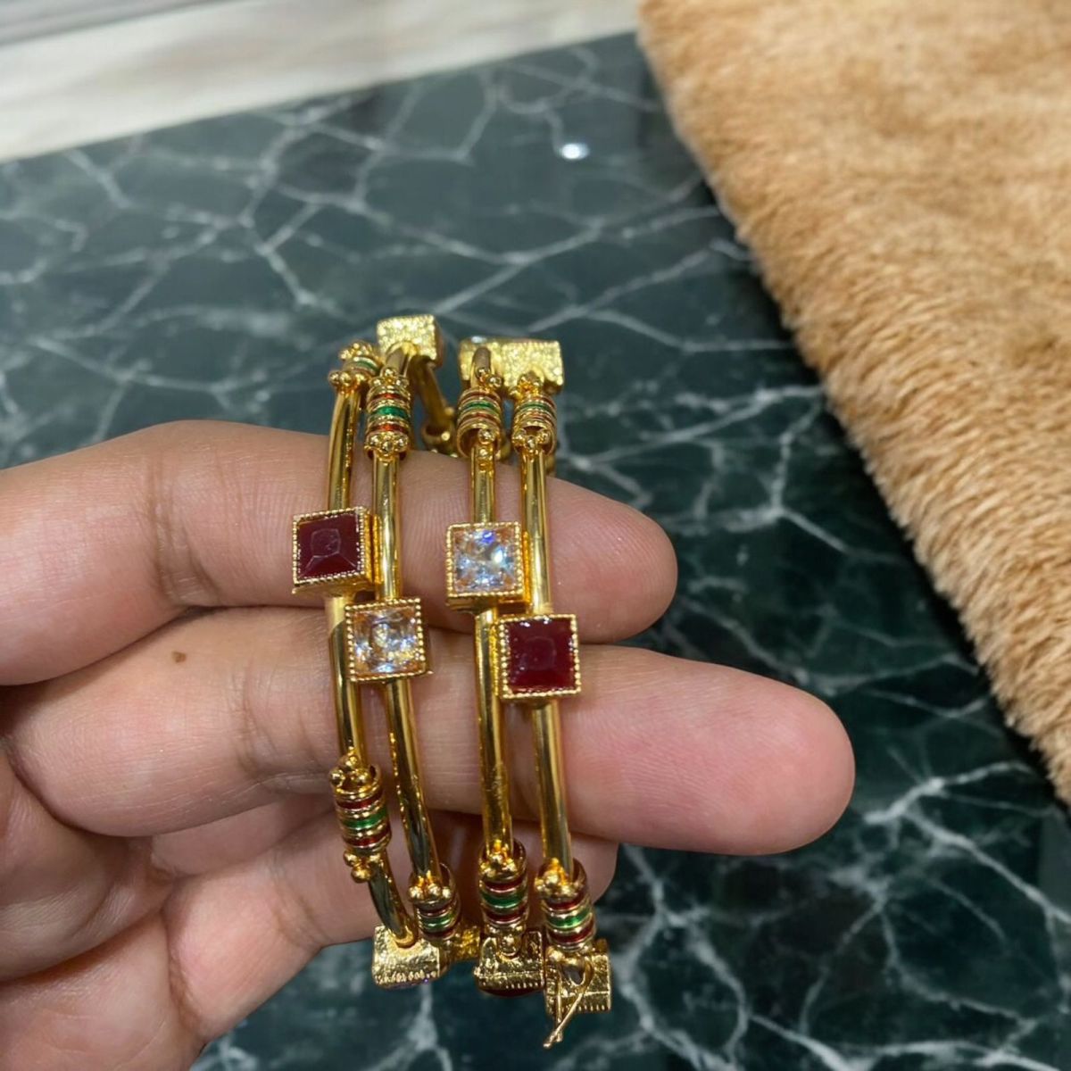 Indian Gold Plated AD Zircon MinaKari Banlges For Womens View Gallery - Pakistan