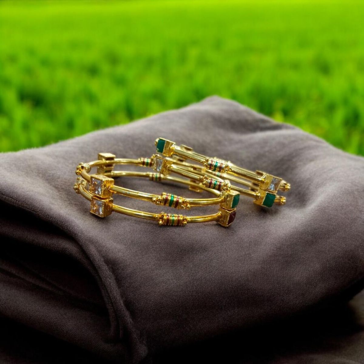 Indian Gold Plated AD Zircon MinaKari Banlges For Womens View Gallery - Pakistan