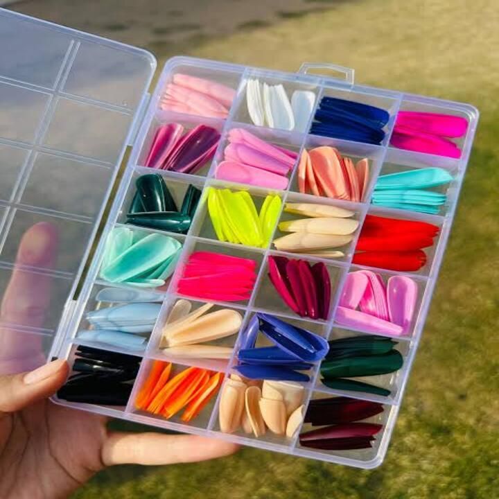 576 pcs nails with box ,Reusable Artificial nails, 24 different colours, beautiful fake nails American Nail for Girls Women Without Glow (Random color) View Gallery - Pakistan