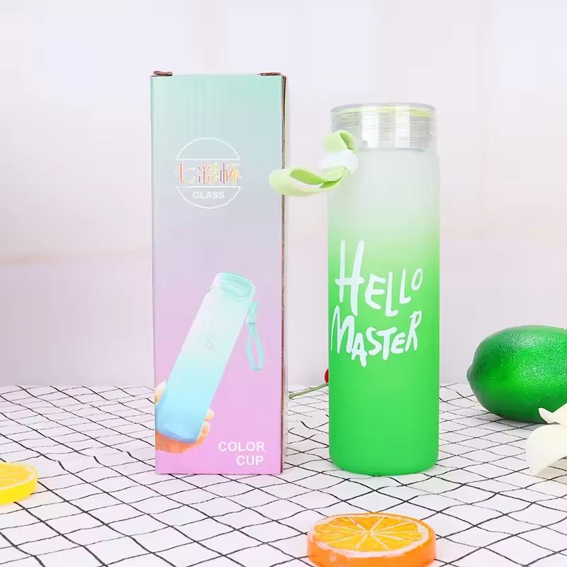 Frosted Glass Water Bottle With Hello Master Decal Logo - 400ml (Random color) View Gallery - Pakistan