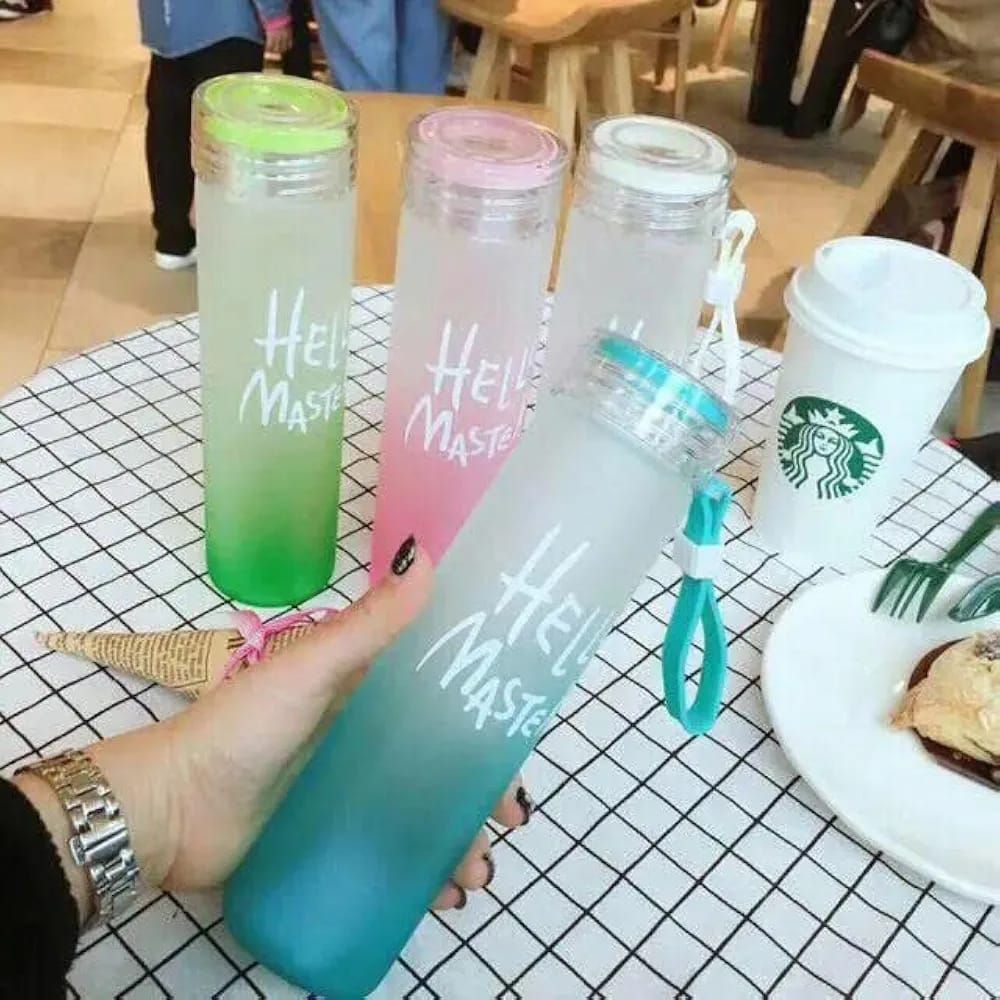 Frosted Glass Water Bottle With Hello Master Decal Logo - 400ml (Random color) View Gallery - Pakistan