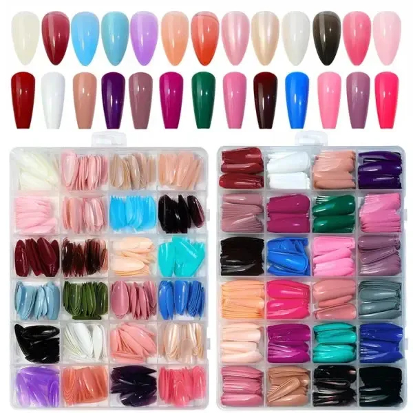 576 pcs nails with box ,Reusable Artificial nails, 24 different colours, beautiful fake nails American Nail for Girls Women Without Glow (Random color) View Gallery - Pakistan