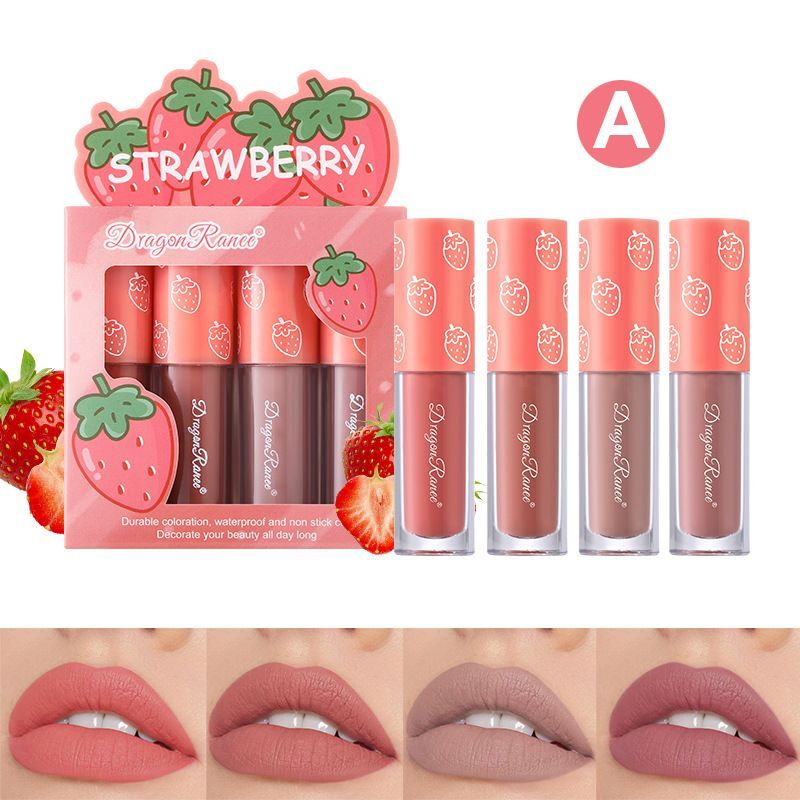 Dragon Ranee - 3Pcs Fruit Velvet Matte Waterproof Lipstick Lipgloss Set A Strawberry D6007 View Gallery - Pakistan