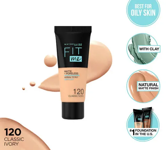 Maybelline New York Fit Me Matte &amp; Poreless Liquid Foundation 18ml Tube - 120 Classic Ivory - For Normal to Oily Skin View Gallery - Pakistan