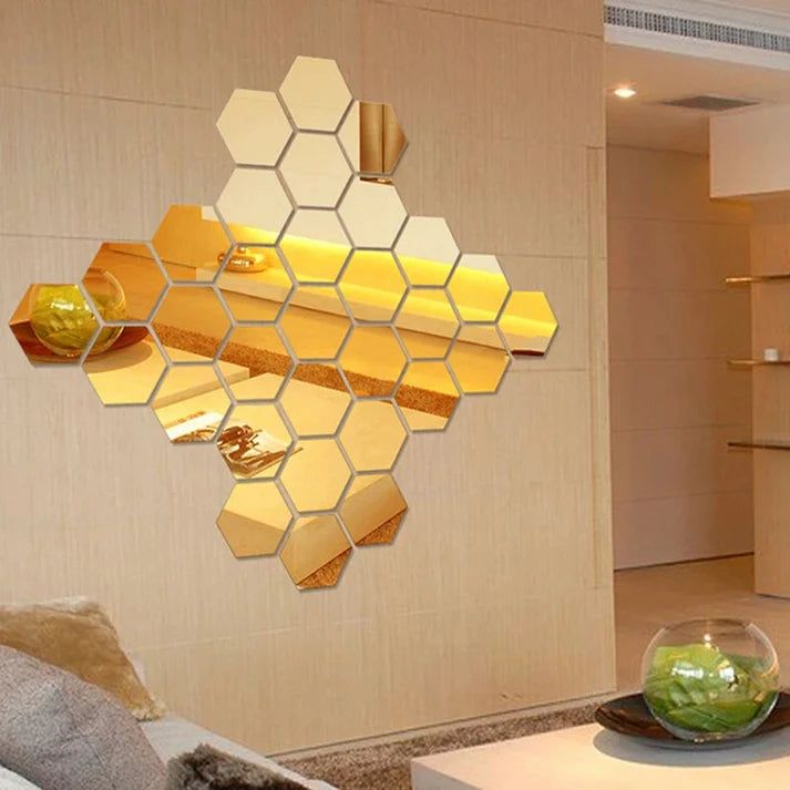 (pack of 12)  3d acrylic Hexagon Simple Mirror-Surface Geometric DIY Art Mural for Home Decoration Wall View Gallery - Pakistan