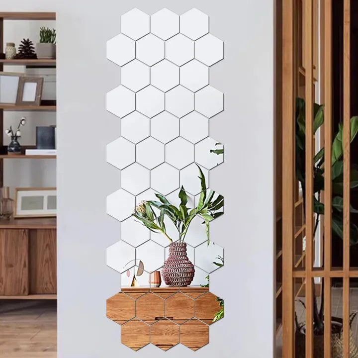 (pack of 12)  3d acrylic Hexagon Simple Mirror-Surface Geometric DIY Art Mural for Home Decoration Wall View Gallery - Pakistan