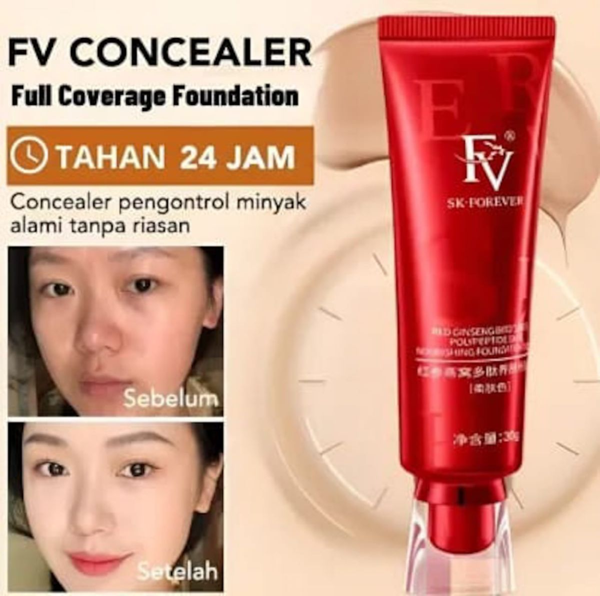 Red Diamond FV Foundation, Oil Absorb   Liquid Foundation | Best Tube Foundation 30g View Gallery - Pakistan