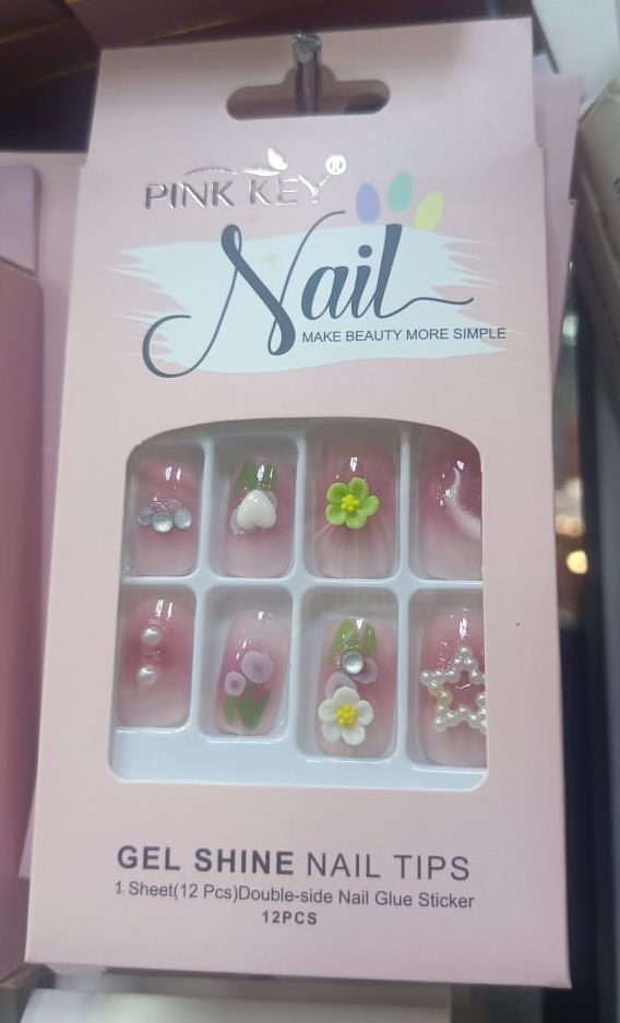 Pink Key STONES WORK NAILS Nails - Party, Wedding Nails (Random Design &amp; Color) View Gallery - Pakistan