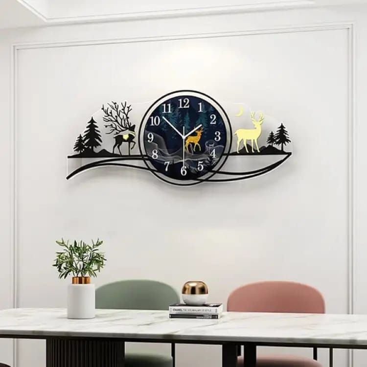forest figure Deer  3d wood Wall clock blue jungle with light  Fancy Clocks for Bedroom and Drawing Room(with light) View Gallery - Pakistan
