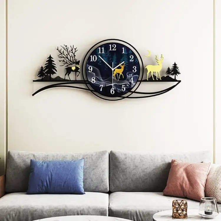 forest figure Deer  3d wood Wall clock blue jungle with light  Fancy Clocks for Bedroom and Drawing Room(with light) View Gallery - Pakistan