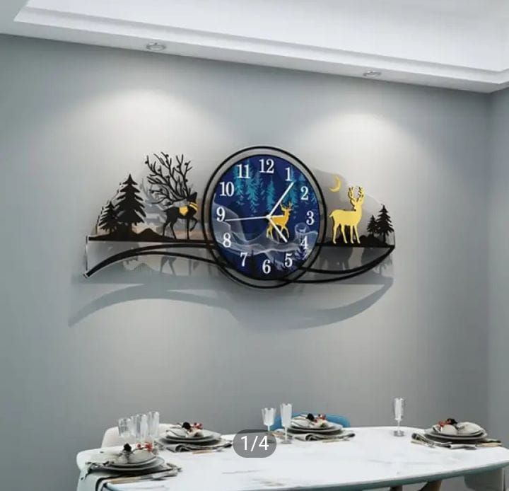 forest figure Deer  3d wood Wall clock blue jungle with light  Fancy Clocks for Bedroom and Drawing Room(with light) View Gallery - Pakistan