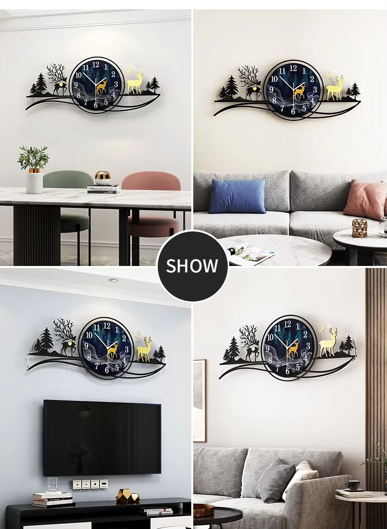 forest figure Deer  3d wood Wall clock blue jungle with light  Fancy Clocks for Bedroom and Drawing Room(with light) View Gallery - Pakistan