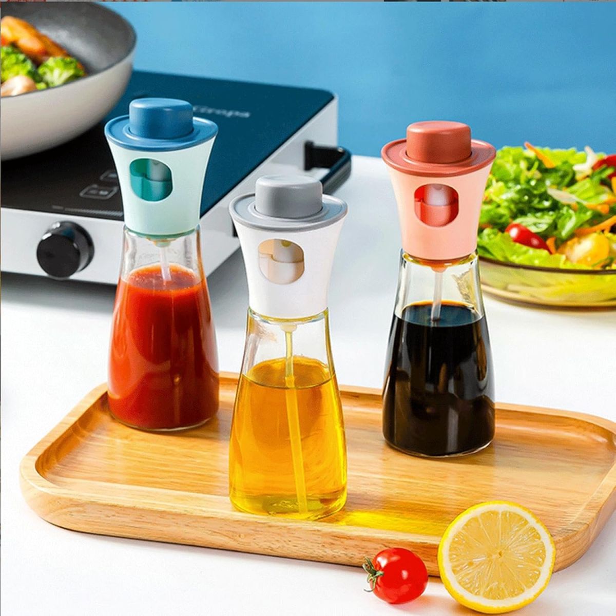 Oil Spray Dispenser / Oil Spray Bottle Pump for Cooking, BBQ, Baking, Frying, Salad (Random color) 170ml View Gallery - Pakistan