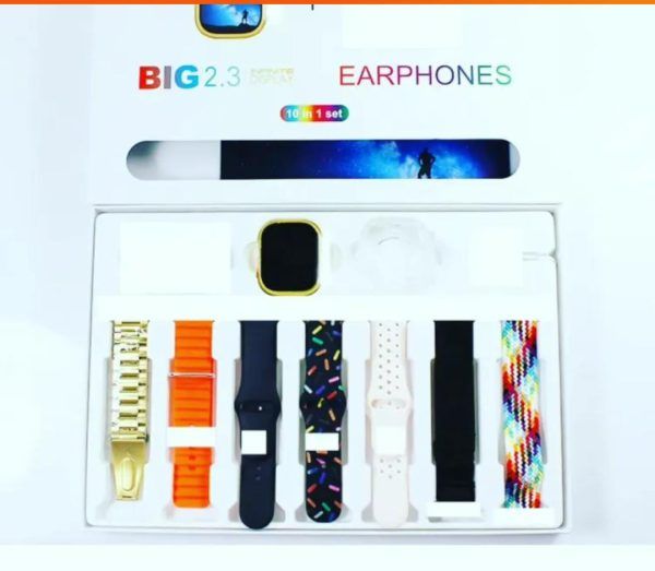 i20 Ultra MAX Smart Watch | Premium Quality | 2.3 '' Big Display Screen | Airpods &amp; 7 Straps in Box | 10 in 1 (Random color) View Gallery - Pakistan