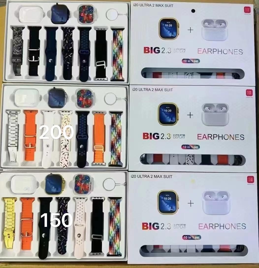 i20 Ultra MAX Smart Watch | Premium Quality | 2.3 '' Big Display Screen | Airpods &amp; 7 Straps in Box | 10 in 1 (Random color) View Gallery - Pakistan
