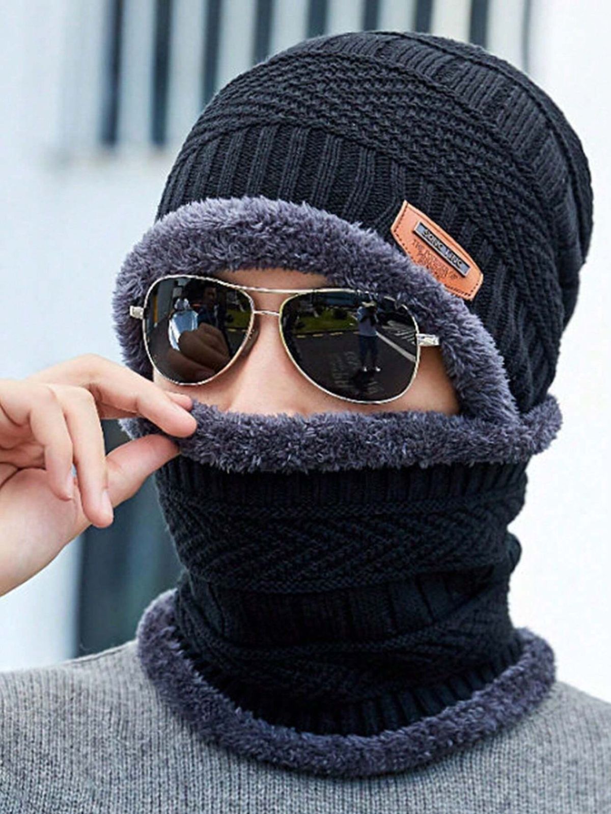 Couple Pack of 2 Combo - woolen winter beanie Head cap with neck warmer muffler for men and women (Black) View Gallery - Pakistan