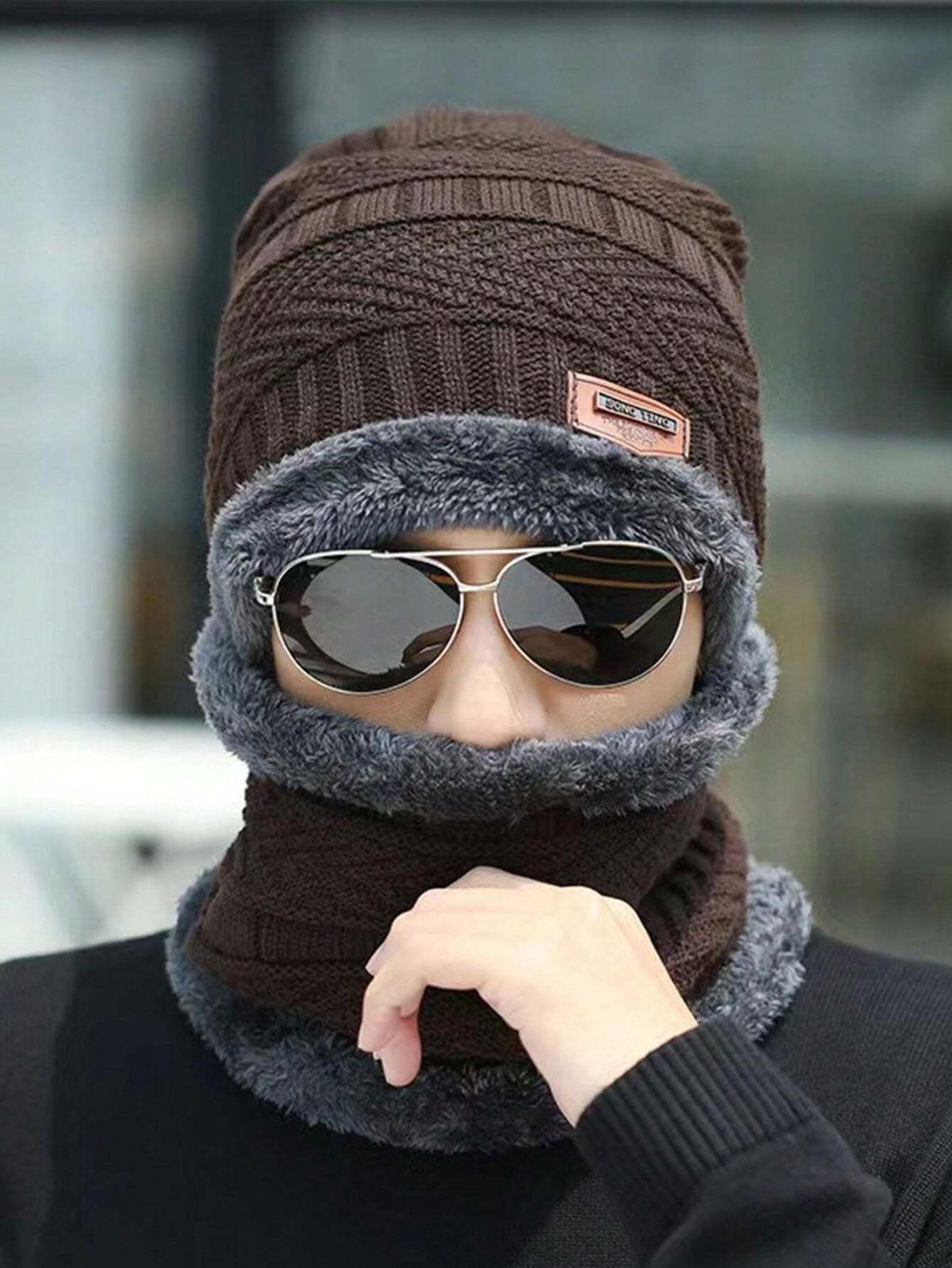 Head &amp; Neck Cap Beanies Combo - woolen winter beanie cap with neck warmer muffler for men and women (Black) View Gallery - Pakistan