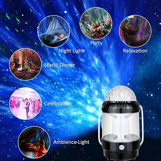 Rechargeable 2-in-1 Outdoor Camping Lamp &amp; Disco/Fancy Light Stage Light with USB Cable (Random color) View Gallery - Pakistan