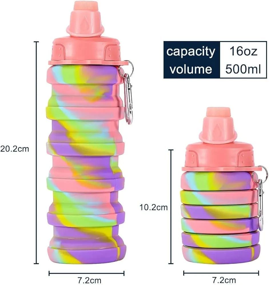 Expandable Silicone Sipper Water Bottle for Sports, Trekking, Cycling, Gym, School Water Bottle with Snap Hook 500 Ml (random color) View Gallery - Pakistan
