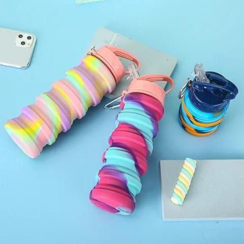 Expandable Silicone Sipper Water Bottle for Sports, Trekking, Cycling, Gym, School Water Bottle with Snap Hook 500 Ml (random color) View Gallery - Pakistan