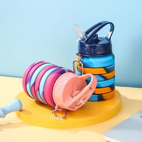 Expandable Silicone Sipper Water Bottle for Sports, Trekking, Cycling, Gym, School Water Bottle with Snap Hook 500 Ml (random color) View Gallery - Pakistan