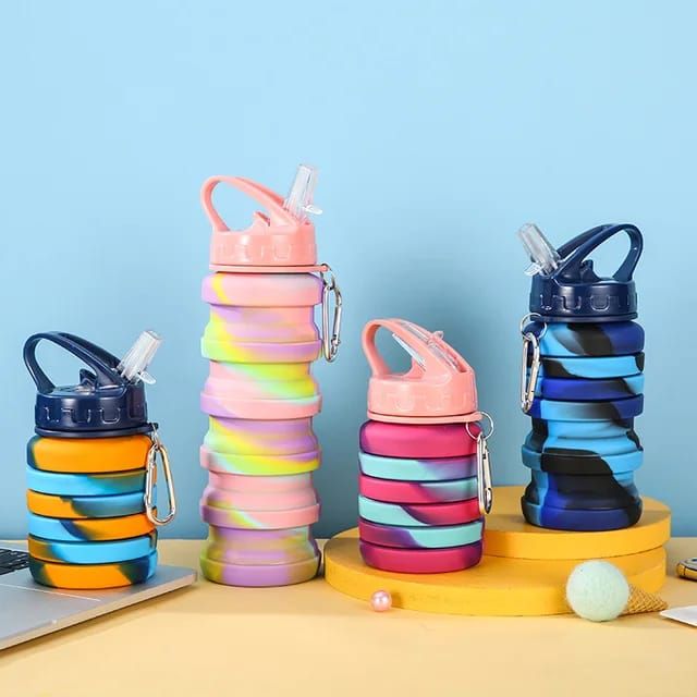 Expandable Silicone Sipper Water Bottle for Sports, Trekking, Cycling, Gym, School Water Bottle with Snap Hook 500 Ml (random color) View Gallery - Pakistan