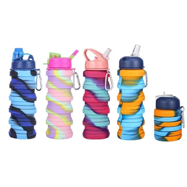 Expandable Silicone Sipper Water Bottle for Sports, Trekking, Cycling, Gym, School Water Bottle with Snap Hook 500 Ml (random color) View Gallery - Pakistan
